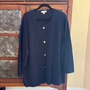 J. Crew Navy Sweater Cardigan Blazer with Gold Button Accents, Size 3X